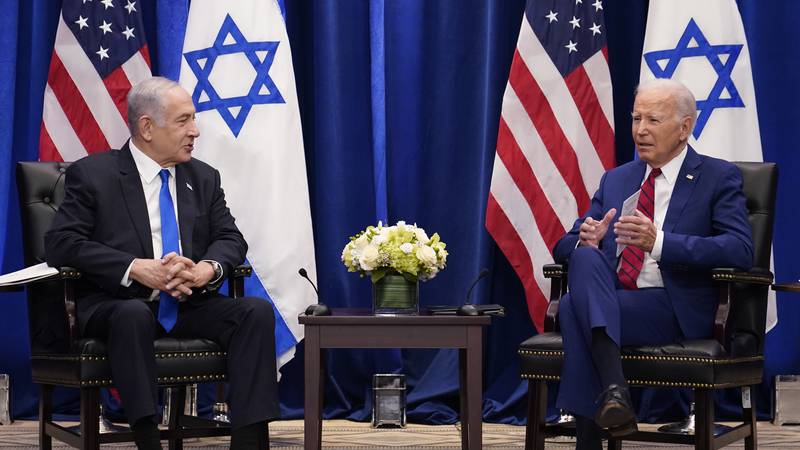 FILE - President Joe Biden meets with Israeli Prime Minister Benjamin Netanyahu in New York,...